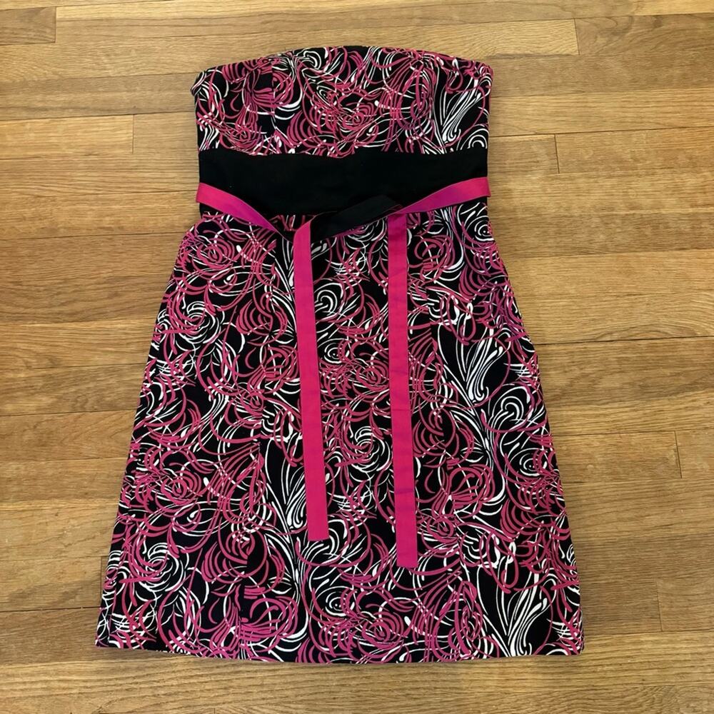 Loft pink black strapless a-line knee length belted formal dress size 6
b18